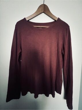 Madewell Long-Sleeve Crewneck Top in Wine - Large